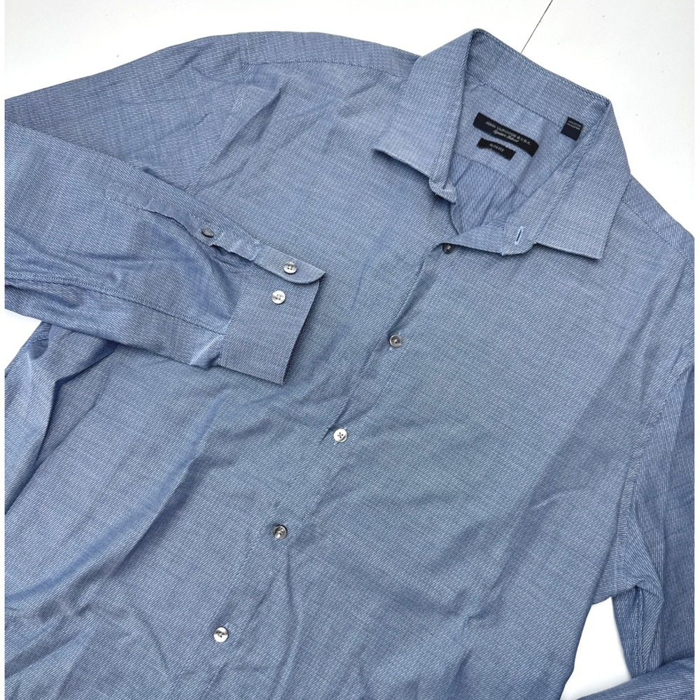 John Varvatos USA Signature Tailored Slim Fit Blue Micro Pattern Shirt 17 34/35